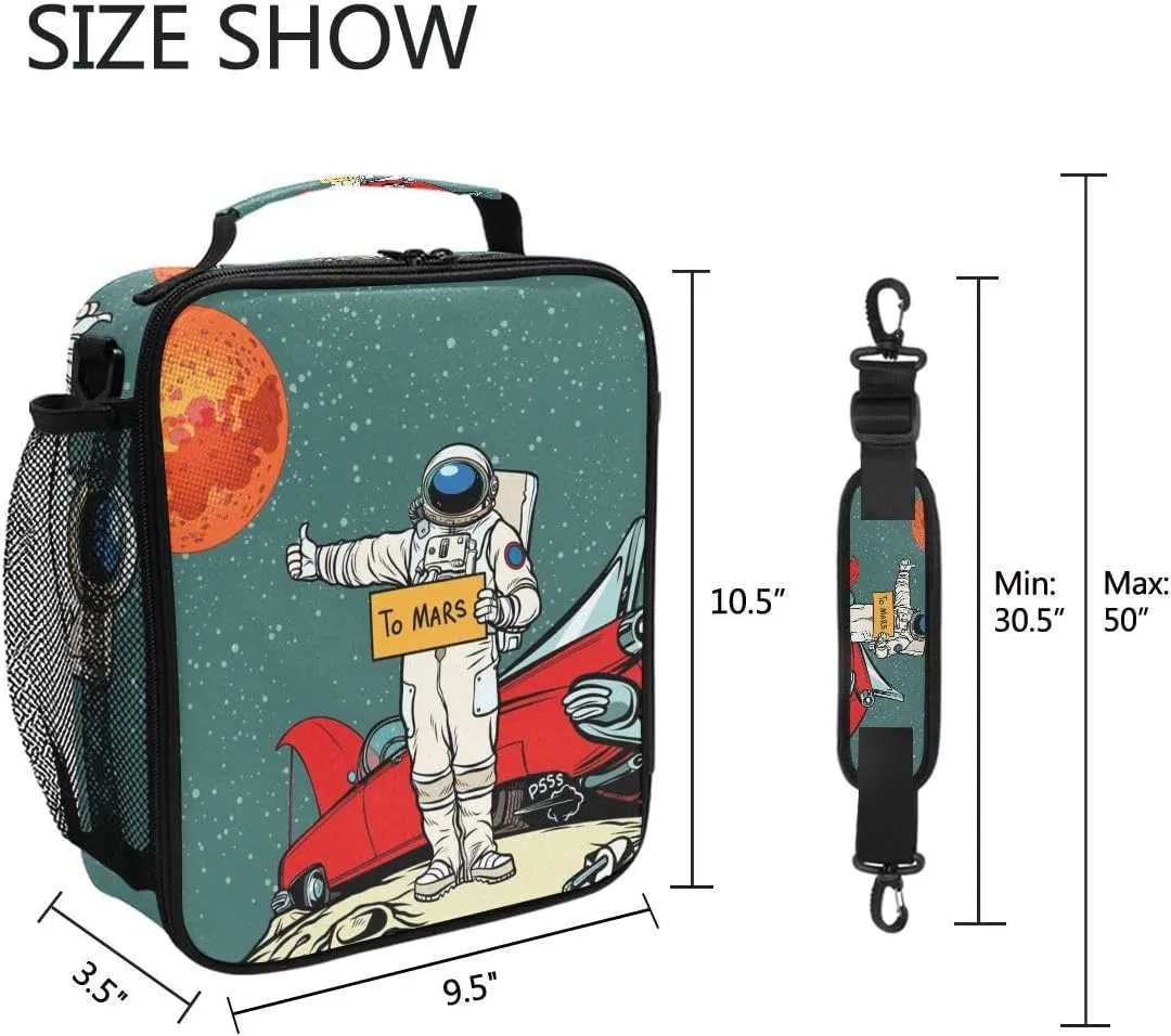MNSRUU Lunch Bags for Boys Girls, Astronaut Space Cartoon Reusable Insulated Lunch Box Thermal Meal Tote Kit, Lunch Cooler Bag Organizer with Adjustable Shoulder Strap