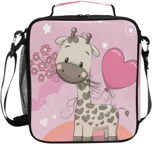 MNSRUU Lunch Bags for Boys Girls, Cute Animal Cartoon Giraffe Reusable Insulated Lunch Box Thermal Meal Tote Kit, Lunch Cooler Bag Organizer with Adjustable Shoulder Strap