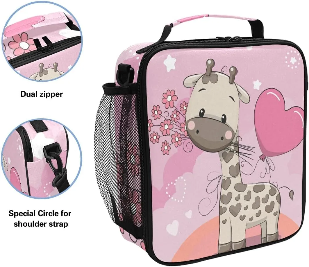 MNSRUU Lunch Bags for Boys Girls, Cute Animal Cartoon Giraffe Reusable Insulated Lunch Box Thermal Meal Tote Kit, Lunch Cooler Bag Organizer with Adjustable Shoulder Strap