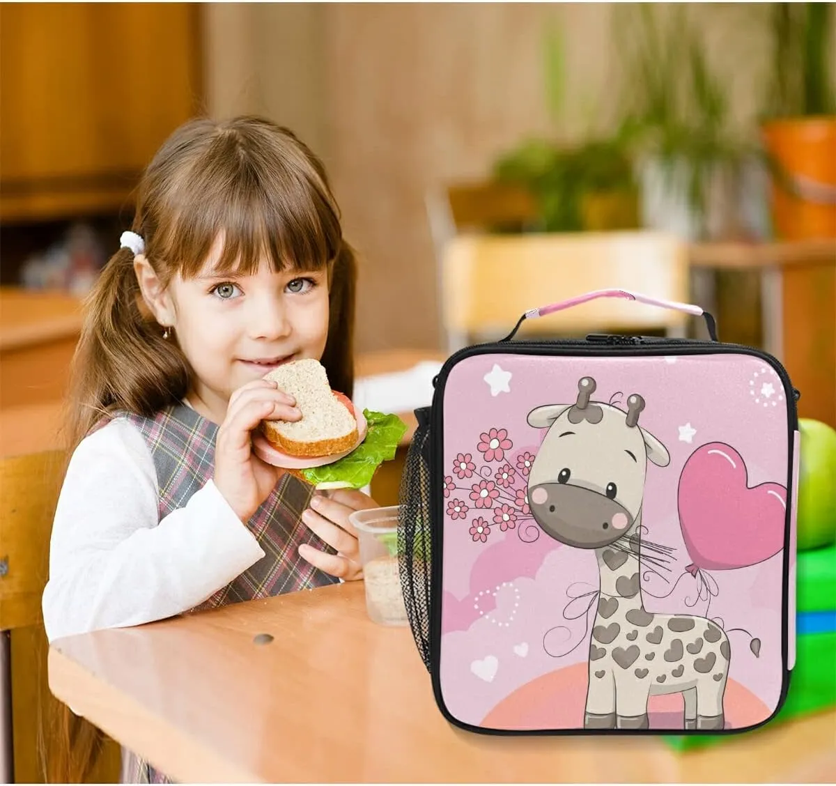 MNSRUU Lunch Bags for Boys Girls, Cute Animal Cartoon Giraffe Reusable Insulated Lunch Box Thermal Meal Tote Kit, Lunch Cooler Bag Organizer with Adjustable Shoulder Strap