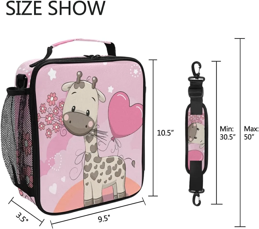 MNSRUU Lunch Bags for Boys Girls, Cute Animal Cartoon Giraffe Reusable Insulated Lunch Box Thermal Meal Tote Kit, Lunch Cooler Bag Organizer with Adjustable Shoulder Strap