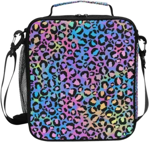 MNSRUU Lunch Bags for Boys Girls Student, Rainbow Leopard Reusable Insulated Lunch Cooler Bag Organizer Thermal Meal Tote Kit, Lunch Box with Adjustable Shoulder Strap