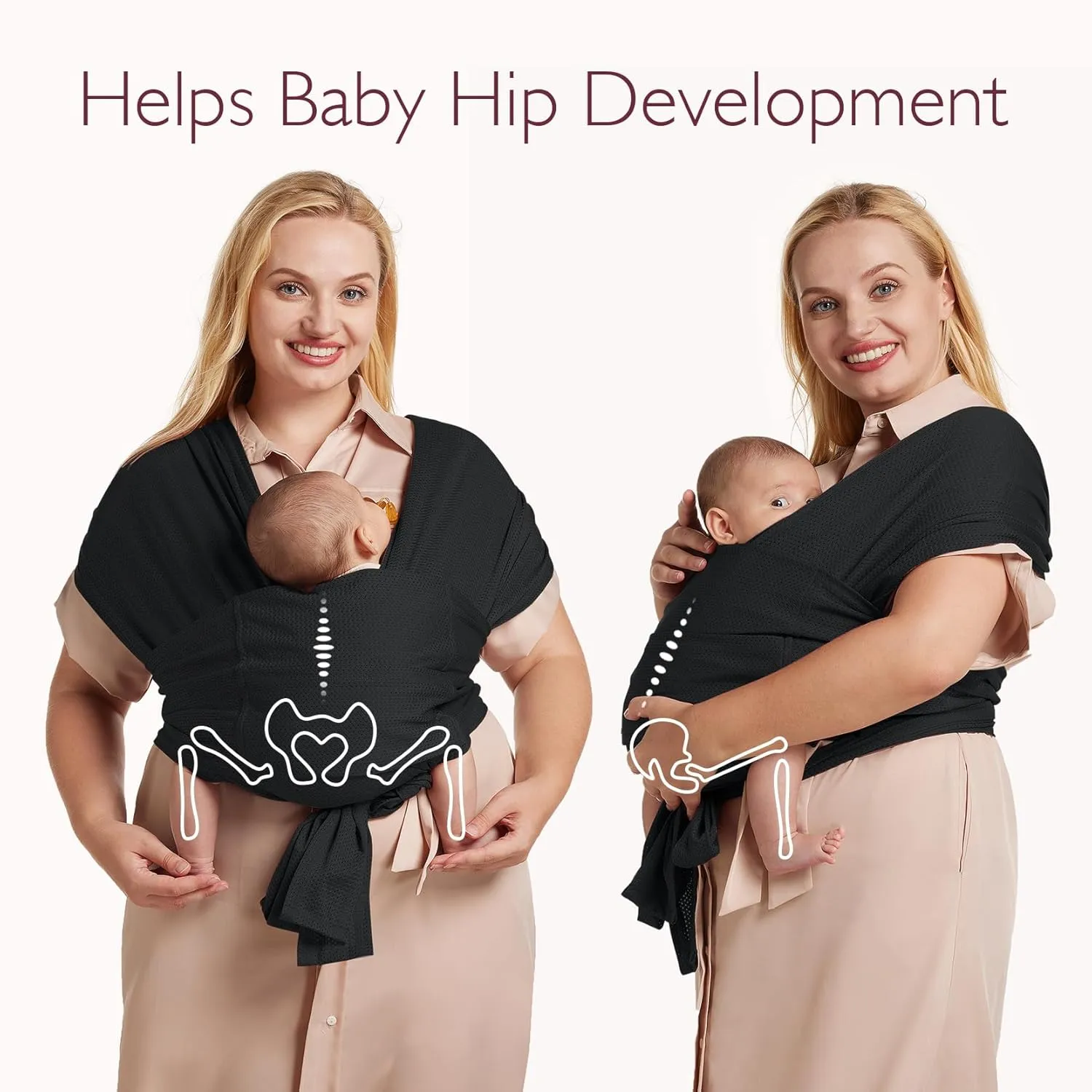 Momcozy Adjustable Buckle Baby Wrap Carrier Cooling Air-Mesh, Easy to Wear Baby Carrier Sling, Baby Carriers Newborn to Toddler 8-35lbs, Suit for Waist 47-57inch, Plus Size Black