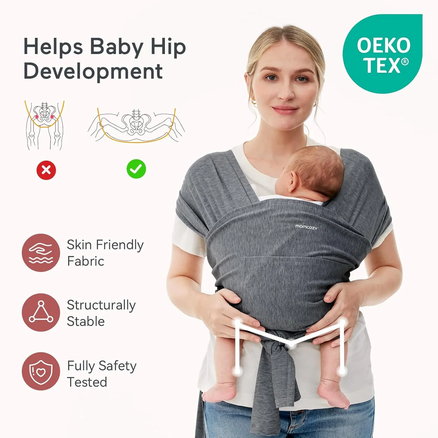 Momcozy Baby Wrap Carrier, Easy to Wear Infant Carrier Slings, Lightweight Hands Free Baby Sling, Adjustable Baby Carriers for Newborn to Toddler 8-35 lbs, Deep Grey