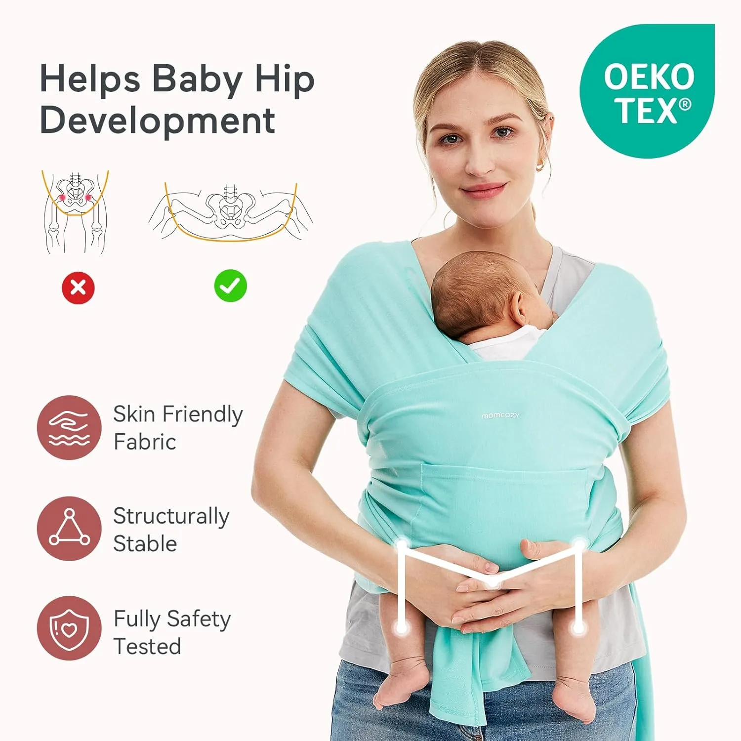 Momcozy Baby Wrap Carrier, Ergonomic Infant Slings for Newborn to Toddler 8-35 lbs, Adjustable Baby Wrap for Adult Fits Sizes XXS-XXL, Easy to Wear Baby Carriers, Lake Blue
