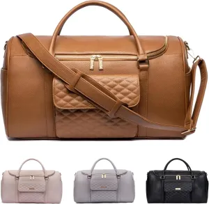 Monaco Travel Duffel Bag by Luli Bebe - Womens Designer Vegan Leather Weekender Bag, Top Carry on Luggage (Caramel Brown)