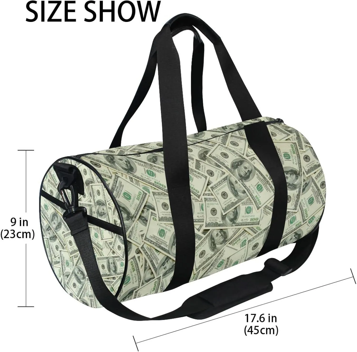 Money Print Round Duffel Sports Bag Lightweight with Inner Pocket Gym Bag for Men Women Duffle Bag for Travel Sports
