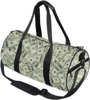 Money Print Round Duffel Sports Bag Lightweight with Inner Pocket Gym Bag for Men Women Duffle Bag for Travel Sports