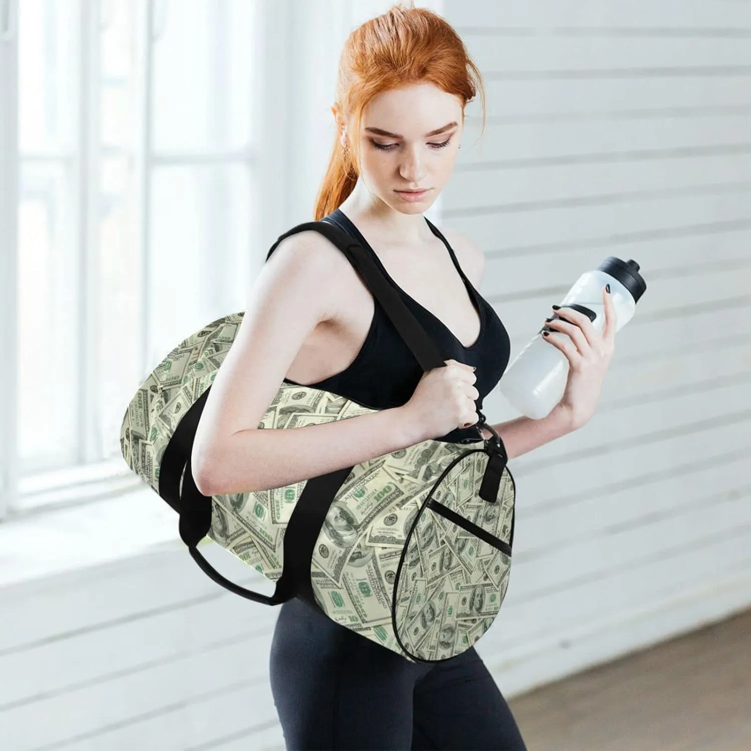 Money Print Round Duffel Sports Bag Lightweight with Inner Pocket Gym Bag for Men Women Duffle Bag for Travel Sports