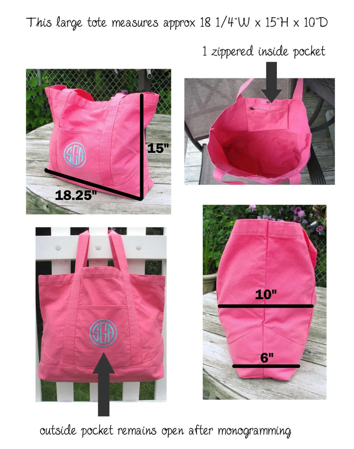 Monogram Tote Bag - 7 solid colors