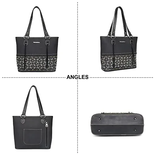 Montana West Vegan Leather Concealed Carry Tote Bag Western Shoulder Handbag Purses for Women MBB-MW1068G-8317BK