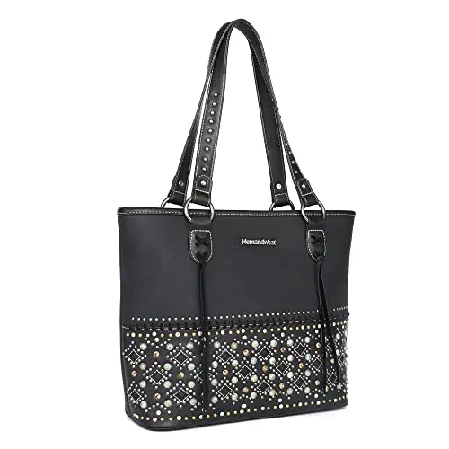 Montana West Vegan Leather Concealed Carry Tote Bag Western Shoulder Handbag Purses for Women MBB-MW1068G-8317BK
