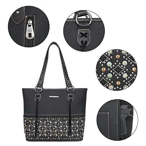 Montana West Vegan Leather Concealed Carry Tote Bag Western Shoulder Handbag Purses for Women MBB-MW1068G-8317BK