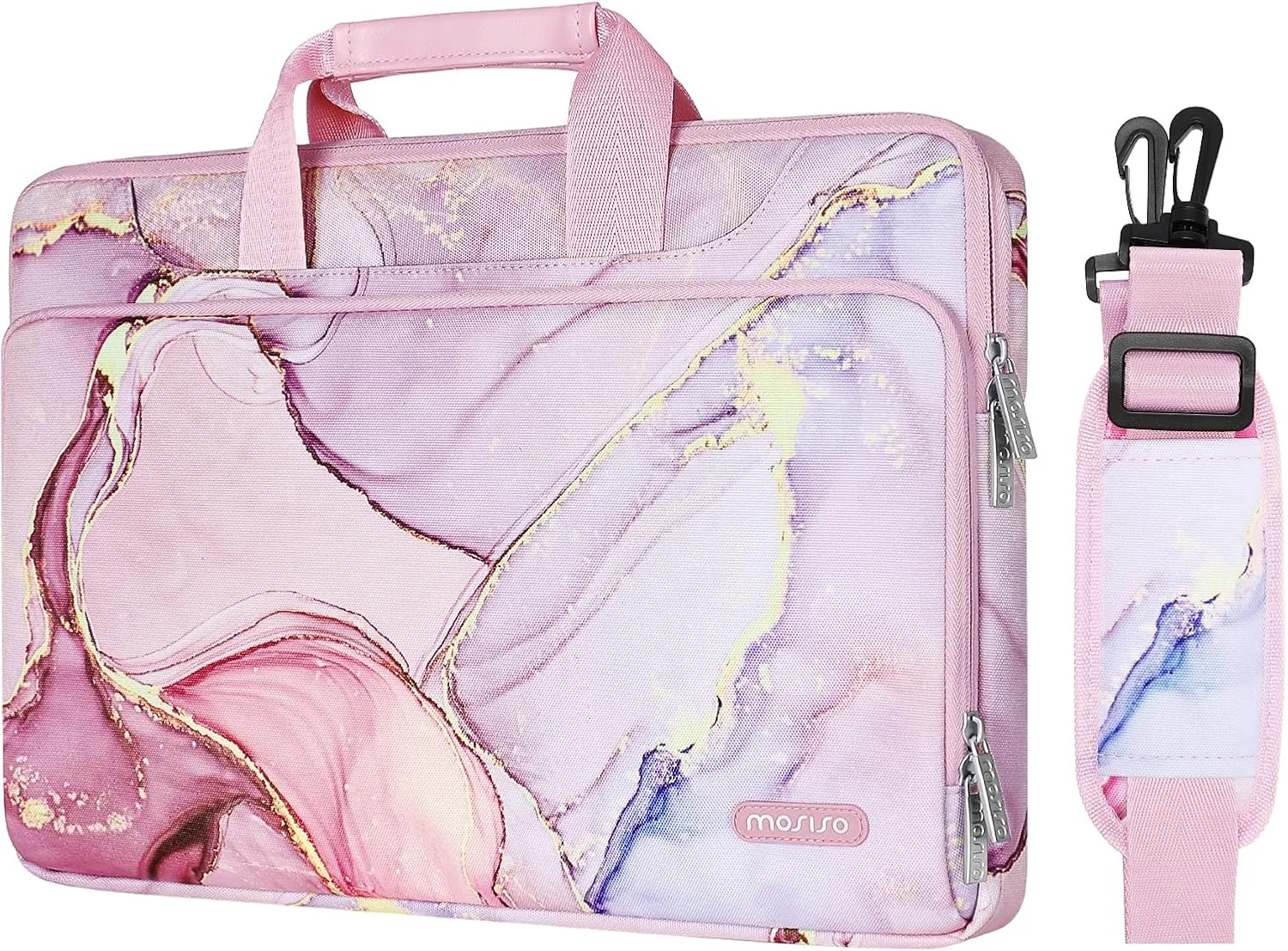 MOSISO 360 Protective Laptop Shoulder Bag Compatible with MacBook Air 13 inch M2 M1 2022-2018 / Pro 13 inch M2 M1 2022-2016, Surface Pro 8/7/6/X/5/4/3,Polyester Sleeve with Belt Marble MO-MBH216