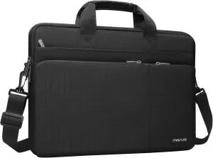 MOSISO 360 Protective Laptop Shoulder Bag Compatible with MacBook Air/Pro,13-13.3 inch Notebook,Compatible with MacBook Pro 14 inch 2021,Polyester Sleeve with 3 Front Pockets&Fix Handle&Belt,Black