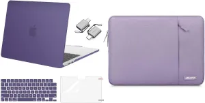 MOSISO Compatible with MacBook Air 13 inch Case 2024 2023 2022 M3 A3113 M2 A2681 Touch ID, Plastic Hard Shell&Keyboard Cover&Screen Film&Type C Adapter&Polyester Vertical Bag, Imperial Purple&Purple