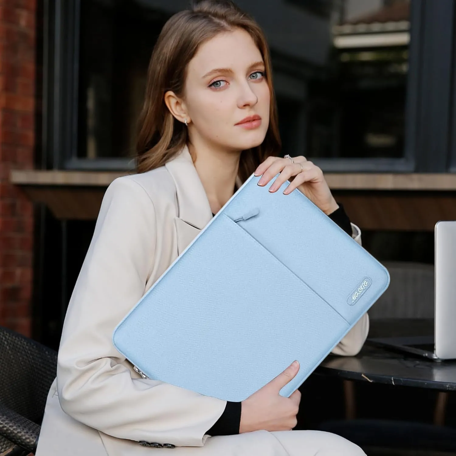 MOSISO Laptop Case 13.3 inch, 13-13.3 inch Laptop Sleeve Compatible with MacBook Air/Pro 13 / Pro 14, HP Dell ASUS Lenovo Notebook, Polyester Vertical Computer Sleeve Bag with Pocket, Air Blue