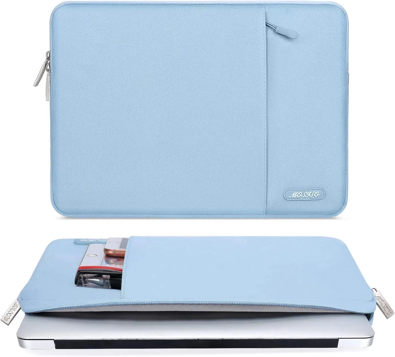 MOSISO Laptop Case 13.3 inch, 13-13.3 inch Laptop Sleeve Compatible with MacBook Air/Pro 13 / Pro 14, HP Dell ASUS Lenovo Notebook, Polyester Vertical Computer Sleeve Bag with Pocket, Air Blue