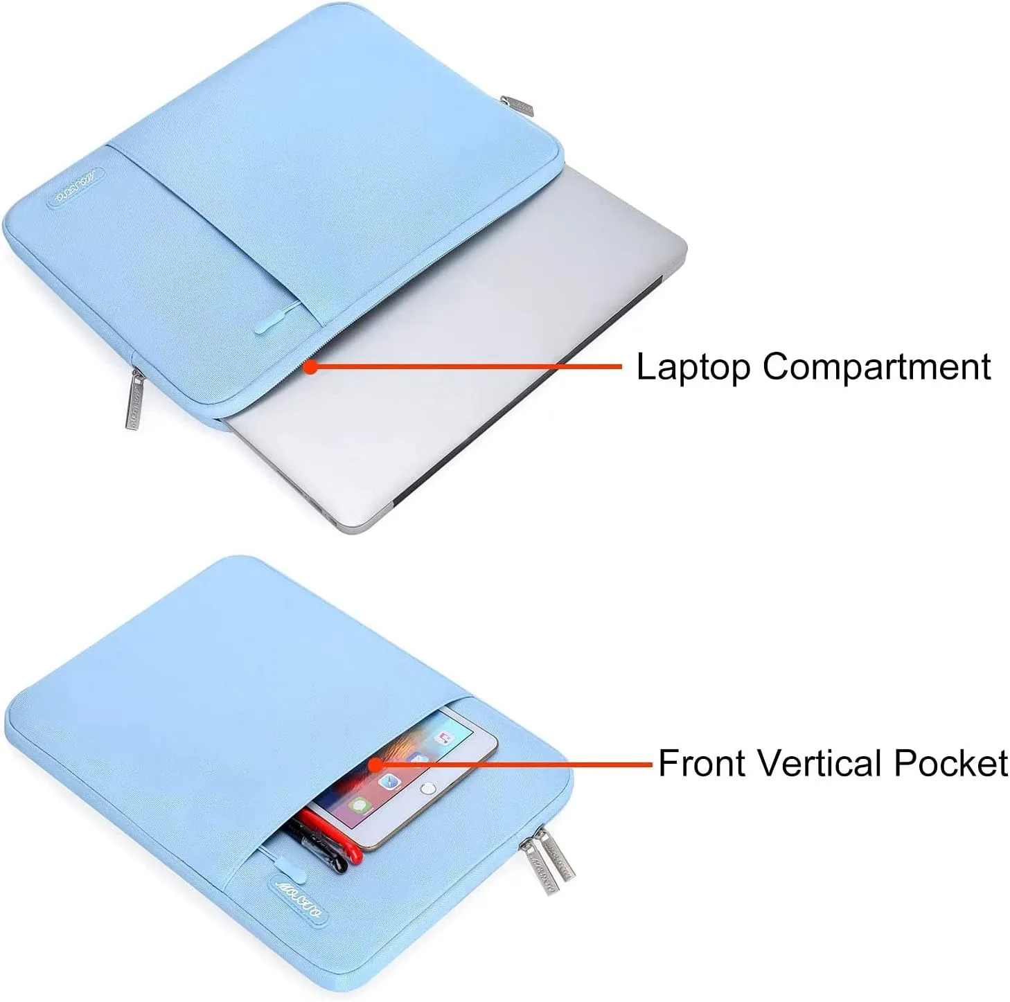 MOSISO Laptop Case 13.3 inch, 13-13.3 inch Laptop Sleeve Compatible with MacBook Air/Pro 13 / Pro 14, HP Dell ASUS Lenovo Notebook, Polyester Vertical Computer Sleeve Bag with Pocket, Air Blue