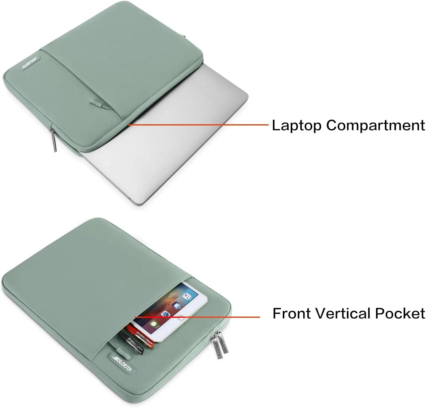 MOSISO Laptop Case 13.3 inch, 13-13.3 inch Laptop Sleeve Compatible with MacBook Air/Pro 13 / Pro 14, HP Dell ASUS Lenovo Notebook, Polyester Vertical Computer Sleeve Bag with Pocket, Antique Green