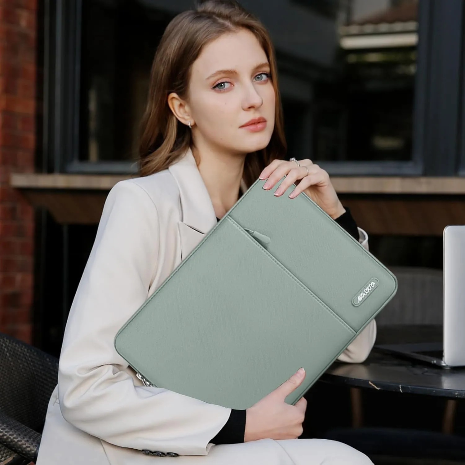 MOSISO Laptop Case 13.3 inch, 13-13.3 inch Laptop Sleeve Compatible with MacBook Air/Pro 13 / Pro 14, HP Dell ASUS Lenovo Notebook, Polyester Vertical Computer Sleeve Bag with Pocket, Antique Green