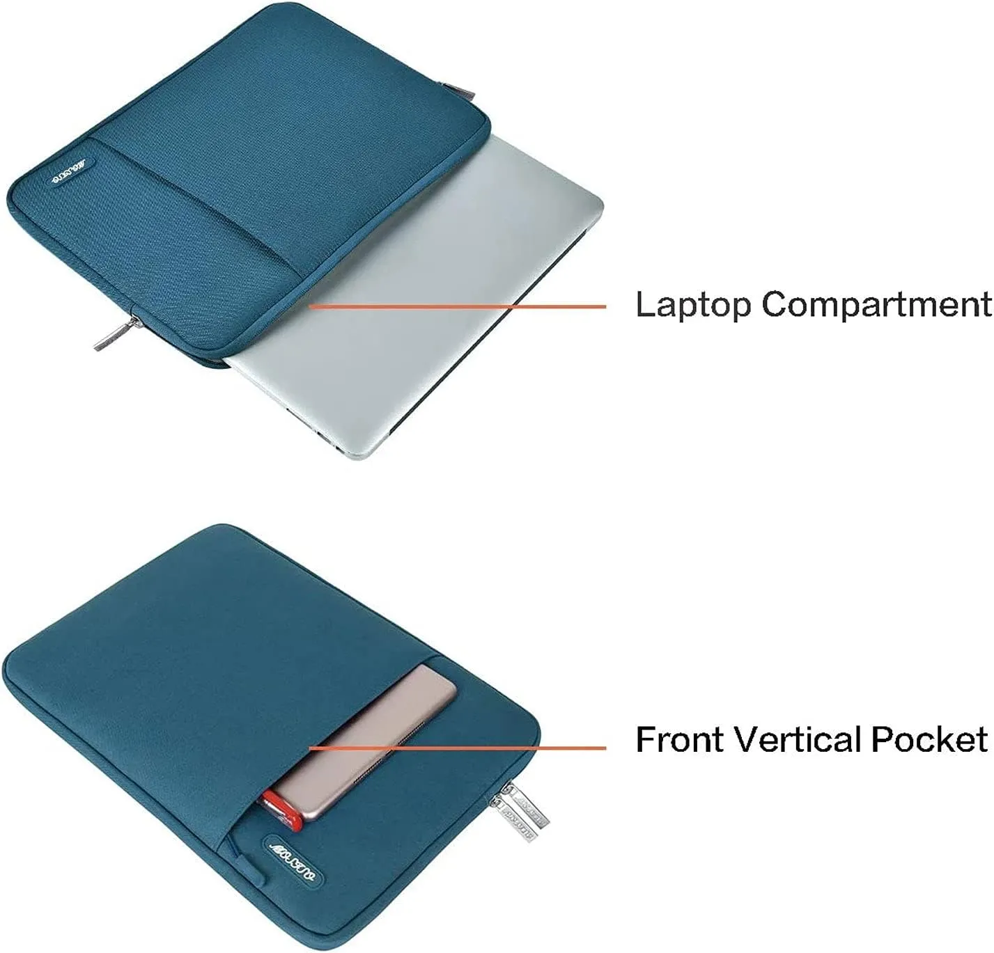 MOSISO Laptop Case 13.3 inch, 13-13.3 inch Laptop Sleeve Compatible with MacBook Air/Pro 13 / Pro 14, HP Dell ASUS Lenovo Notebook, Polyester Vertical Computer Sleeve Bag with Pocket, Deep Teal