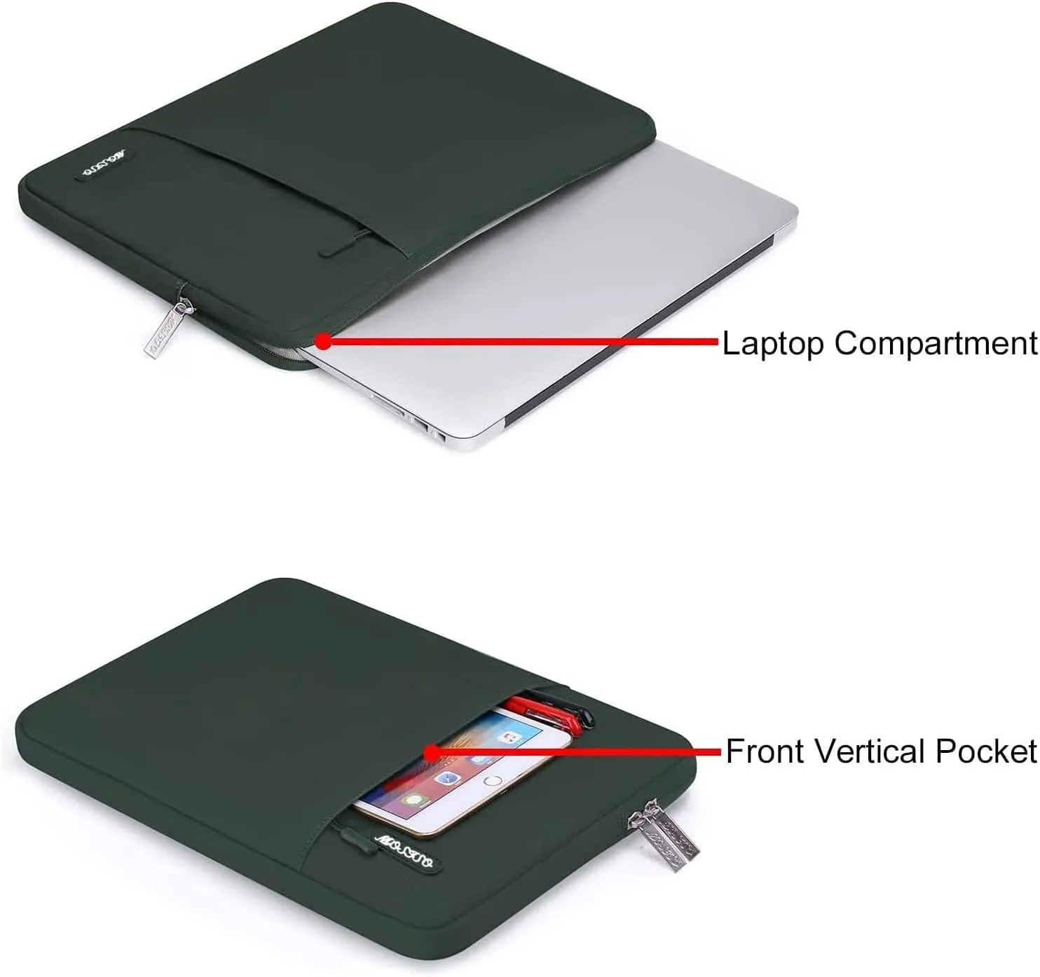 MOSISO Laptop Case 13.3 inch, 13-13.3 inch Laptop Sleeve Compatible with MacBook Air/Pro 13 / Pro 14, HP Dell ASUS Lenovo Notebook, Polyester Vertical Computer Sleeve Bag with Pocket, Midnight Green