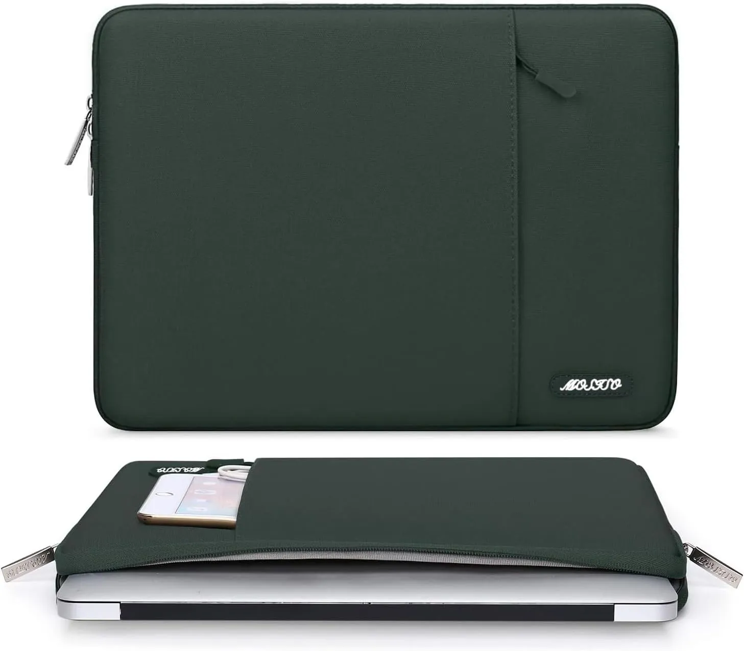 MOSISO Laptop Case 13.3 inch, 13-13.3 inch Laptop Sleeve Compatible with MacBook Air/Pro 13 / Pro 14, HP Dell ASUS Lenovo Notebook, Polyester Vertical Computer Sleeve Bag with Pocket, Midnight Green