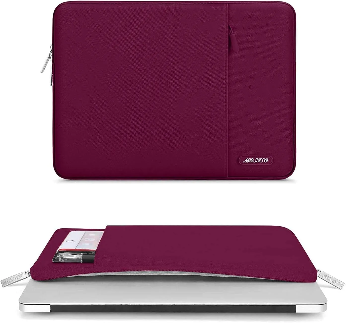 MOSISO Laptop Case 15 inch, 15 inch Laptop Sleeve Compatible with MacBook Air 15 M4 A3241 M3 A3114 M2 A2941 2025 2024 2023,Dell XPS 15,Polyester Vertical Computer Sleeve Bag with Pocket, Wine Red