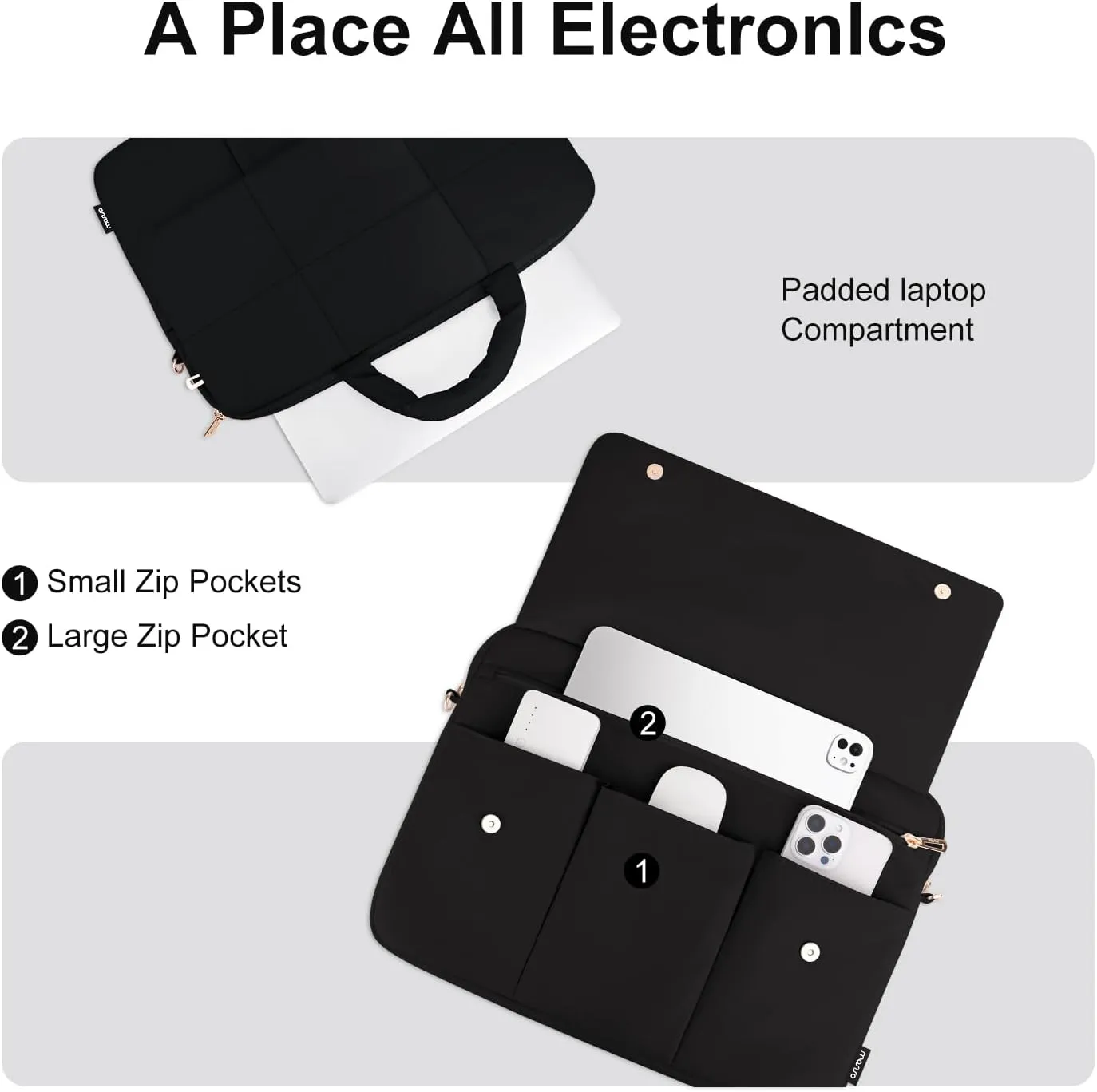 MOSISO Laptop Shoulder Bag, 15-15.6 inch Computer Bag Compatible with MacBook Pro 16 inch, HP, Dell, Lenovo, Asus Notebook, Rectangle Quilted Flapover Sleeve with Front Zipper & 3 Open Pockets, Black
