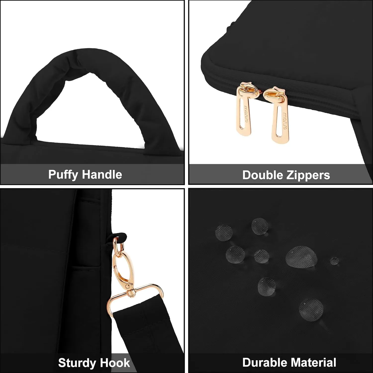 MOSISO Laptop Shoulder Bag, 15-15.6 inch Computer Bag Compatible with MacBook Pro 16 inch, HP, Dell, Lenovo, Asus Notebook, Rectangle Quilted Flapover Sleeve with Front Zipper & 3 Open Pockets, Black