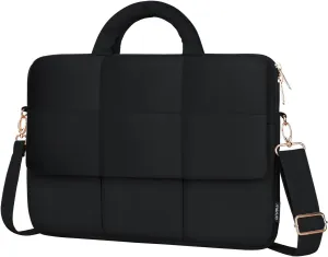 MOSISO Laptop Shoulder Bag, 15-15.6 inch Computer Bag Compatible with MacBook Pro 16 inch, HP, Dell, Lenovo, Asus Notebook, Rectangle Quilted Flapover Sleeve with Front Zipper & 3 Open Pockets, Black