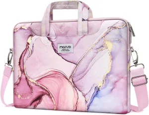 MOSISO Laptop Shoulder Bag Compatible with MacBook Air 15 inch M3 M2/Pro 16 M4 M3 M2 M1 2025-2019,15-15.6 inch Notebook, Polyester Briefcase with Belt Marble MO-MBH216