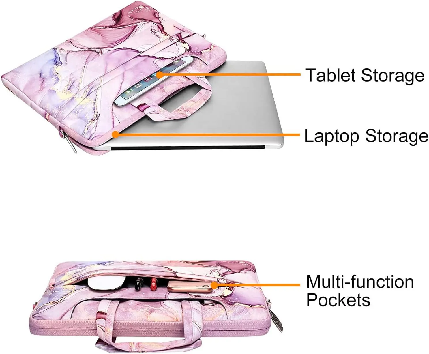 MOSISO Laptop Shoulder Bag Compatible with MacBook Air 15 inch M3 M2/Pro 16 M4 M3 M2 M1 2025-2019,15-15.6 inch Notebook, Polyester Briefcase with Belt Marble MO-MBH216