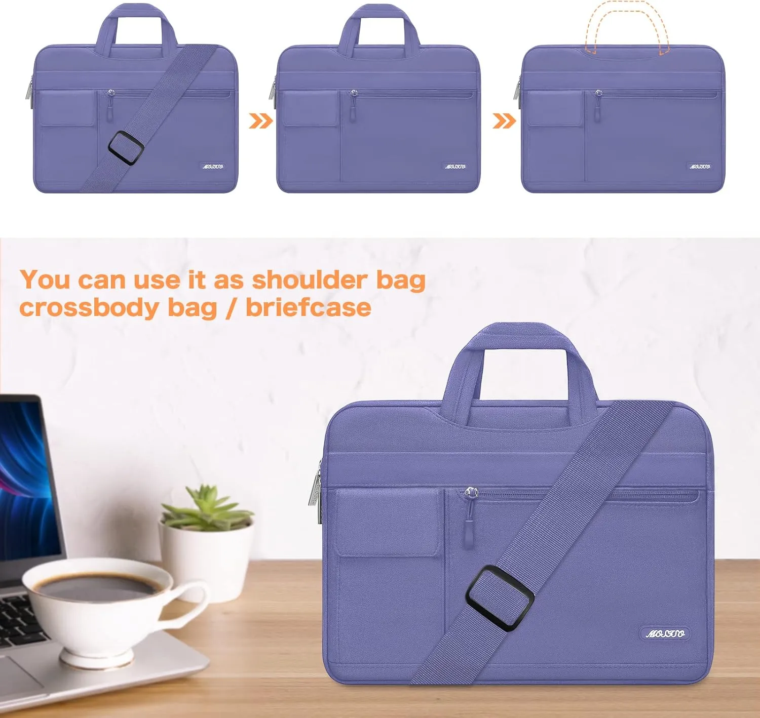 MOSISO Laptop Shoulder Bag Compatible with MacBook Air/Pro, 13-13.3 inch Notebook, Polyester Flapover Briefcase Sleeve Case, Lavender Gray