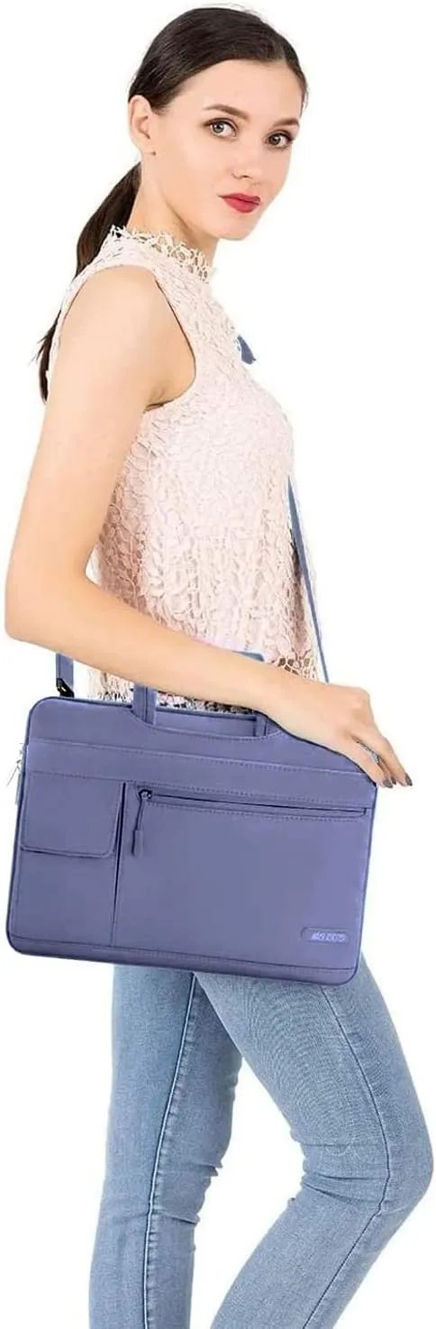 MOSISO Laptop Shoulder Bag Compatible with MacBook Air/Pro, 13-13.3 inch Notebook, Polyester Flapover Briefcase Sleeve Case, Lavender Gray