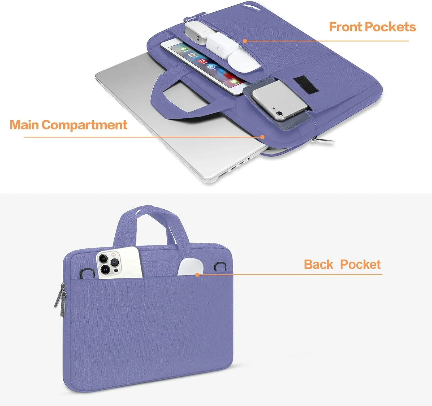 MOSISO Laptop Shoulder Bag Compatible with MacBook Air/Pro, 13-13.3 inch Notebook, Polyester Flapover Briefcase Sleeve Case, Lavender Gray