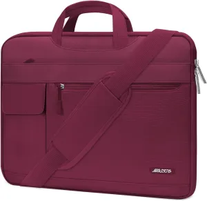 MOSISO Laptop Shoulder Bag Compatible with MacBook Air/Pro, 13-13.3 inch Notebook, Polyester Flapover Briefcase Sleeve Case, Wine Red