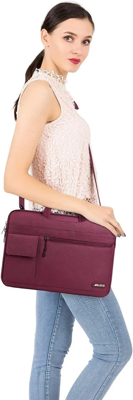 MOSISO Laptop Shoulder Bag Compatible with MacBook Air/Pro, 13-13.3 inch Notebook, Polyester Flapover Briefcase Sleeve Case, Wine Red