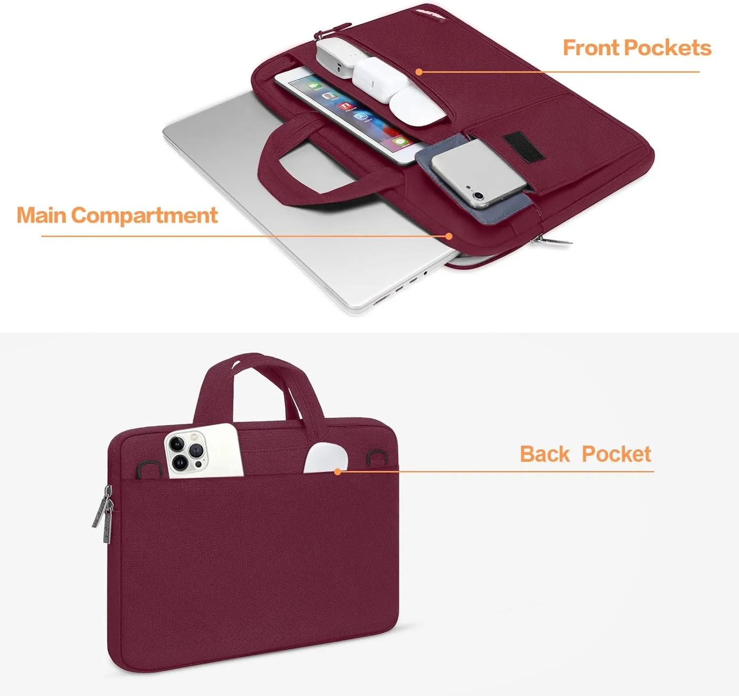 MOSISO Laptop Shoulder Bag Compatible with MacBook Air/Pro, 13-13.3 inch Notebook, Polyester Flapover Briefcase Sleeve Case, Wine Red