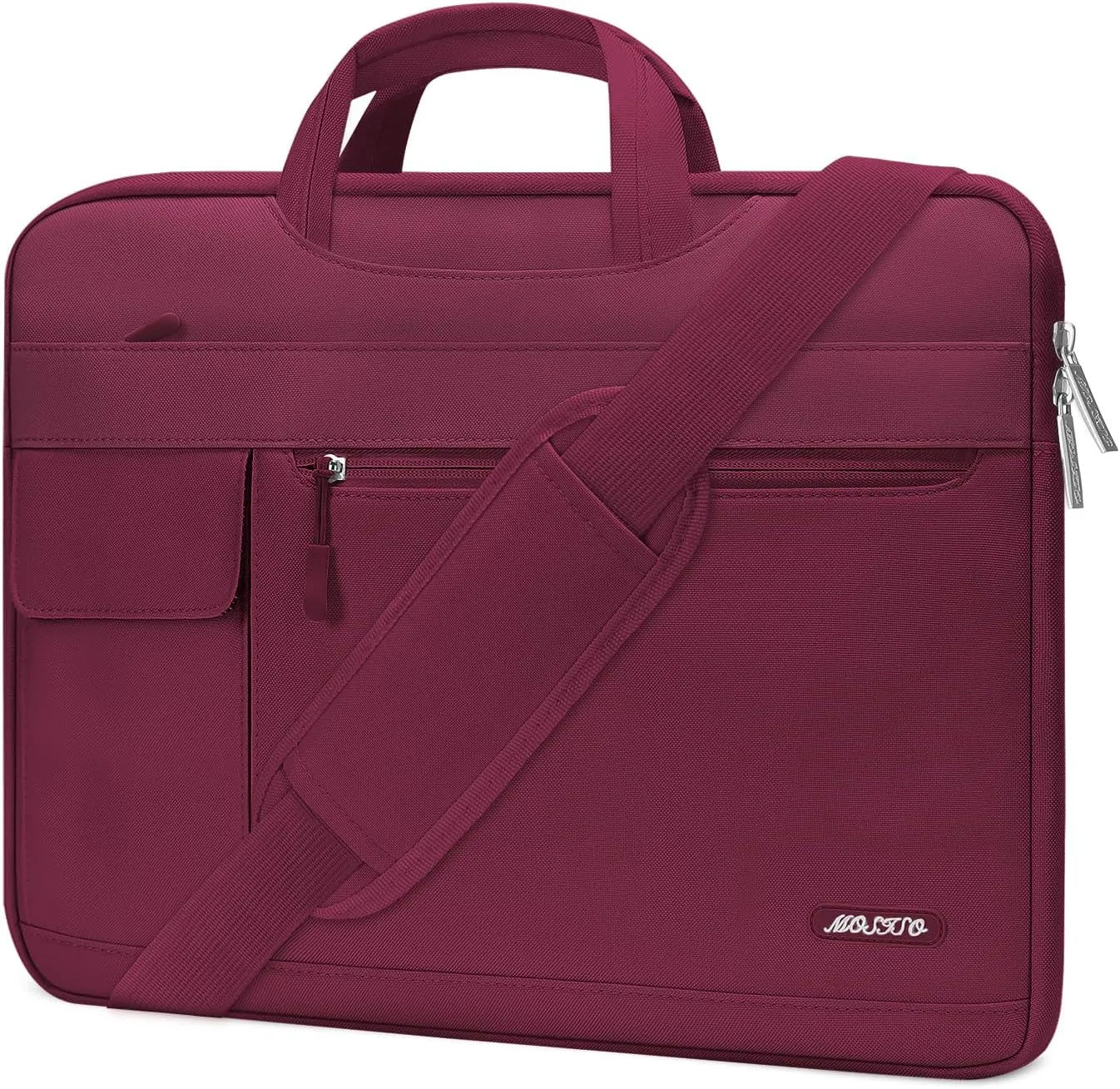 MOSISO Laptop Shoulder Bag Compatible with MacBook Air/Pro, 13-13.3 inch Notebook, Polyester Flapover Briefcase Sleeve Case, Wine Red
