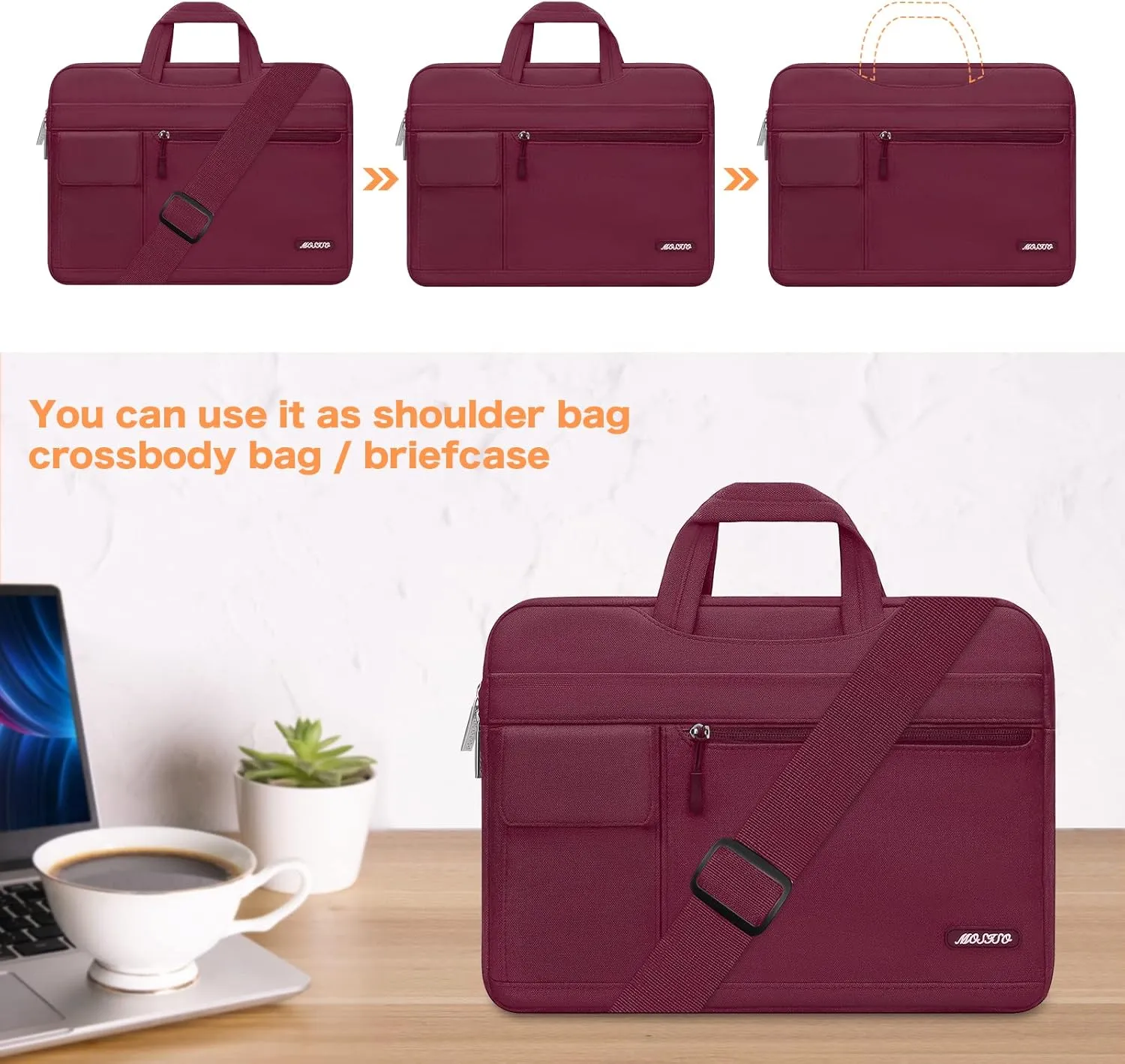 MOSISO Laptop Shoulder Bag Compatible with MacBook Air/Pro, 13-13.3 inch Notebook, Polyester Flapover Briefcase Sleeve Case, Wine Red