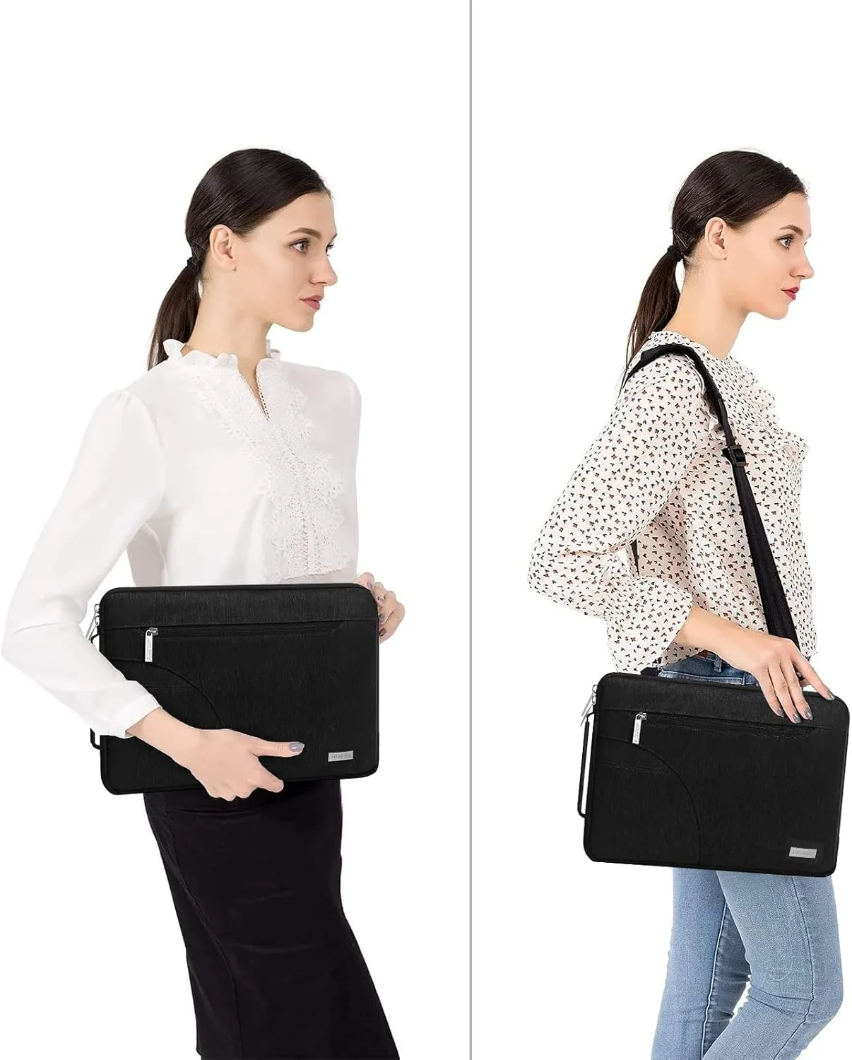 MOSISO Laptop Shoulder Bag Compatible with MacBook Air/Pro,13-13.3 inch Notebook,Compatible with MacBook Pro 14 2023-2021 A2779 M2 A2442 M1, Polyester Briefcase Sleeve with Side Handle, Black