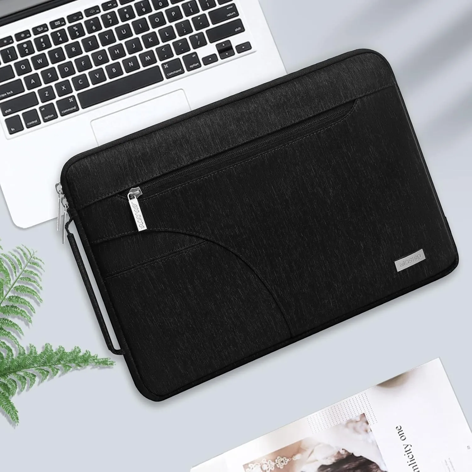 MOSISO Laptop Shoulder Bag Compatible with MacBook Air/Pro,13-13.3 inch Notebook,Compatible with MacBook Pro 14 2023-2021 A2779 M2 A2442 M1, Polyester Briefcase Sleeve with Side Handle, Black