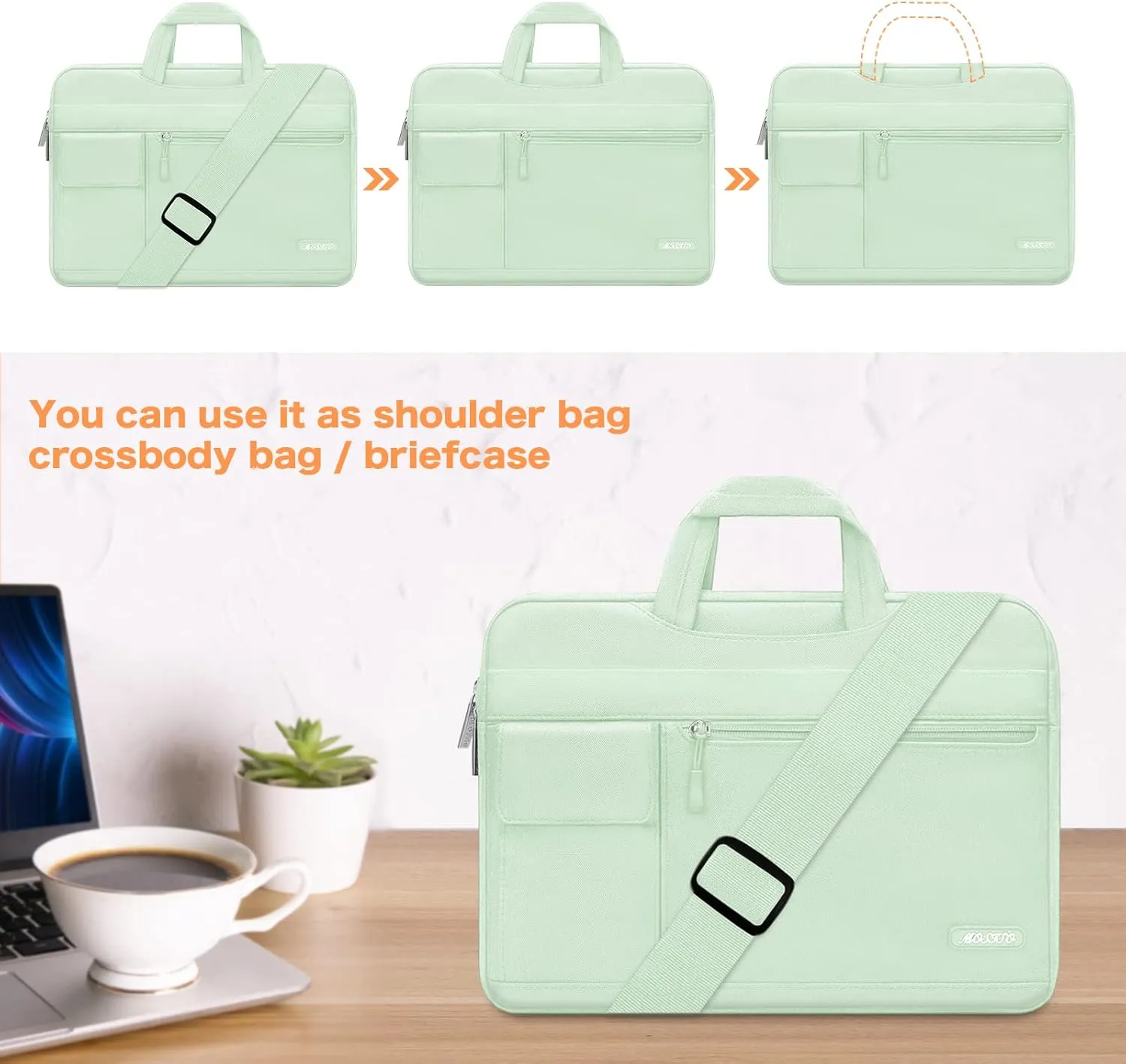 MOSISO Laptop Shoulder Bag Compatible with MacBook Air/Pro,13-13.3 inch Notebook,Compatible with MacBook Pro 14 inch M3 M2 M1 Pro Max 2023-2021,Polyester Flapover Briefcase Sleeve Case,Honeydew Green