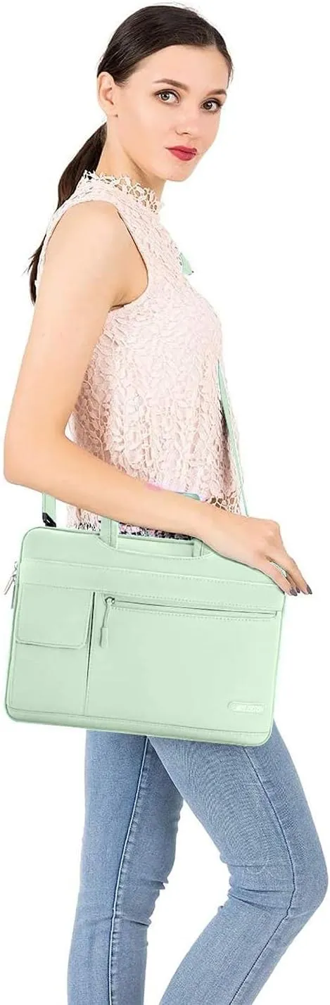 MOSISO Laptop Shoulder Bag Compatible with MacBook Air/Pro,13-13.3 inch Notebook,Compatible with MacBook Pro 14 inch M3 M2 M1 Pro Max 2023-2021,Polyester Flapover Briefcase Sleeve Case,Honeydew Green