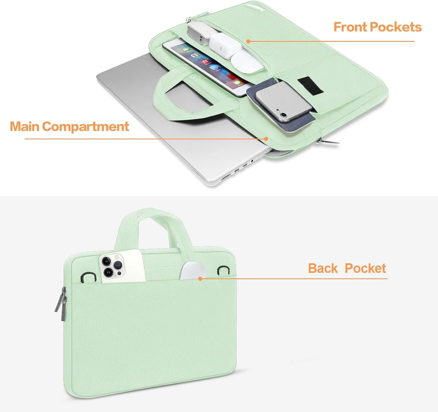 MOSISO Laptop Shoulder Bag Compatible with MacBook Air/Pro,13-13.3 inch Notebook,Compatible with MacBook Pro 14 inch M3 M2 M1 Pro Max 2023-2021,Polyester Flapover Briefcase Sleeve Case,Honeydew Green