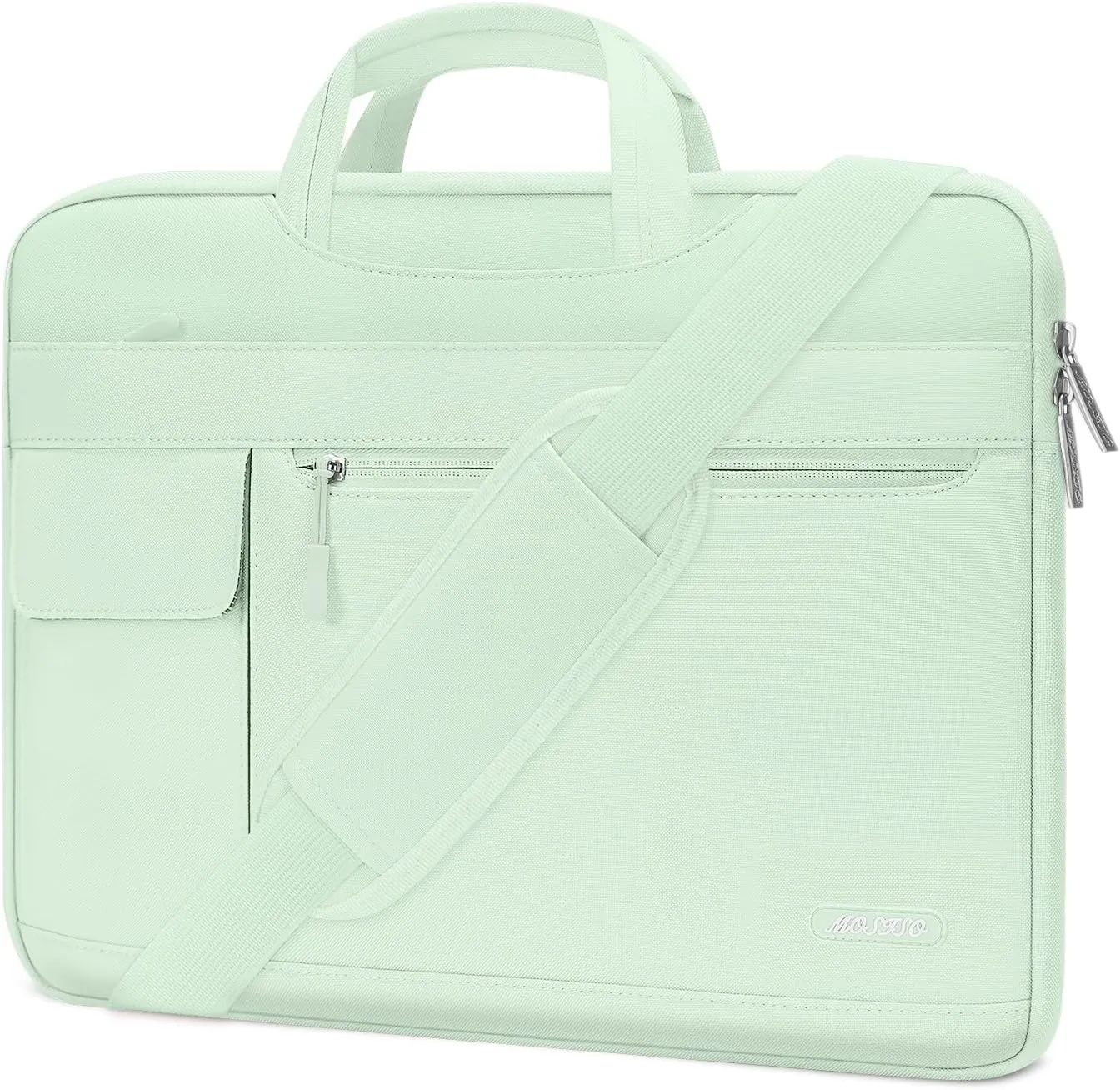 MOSISO Laptop Shoulder Bag Compatible with MacBook Air/Pro,13-13.3 inch Notebook,Compatible with MacBook Pro 14 inch M3 M2 M1 Pro Max 2023-2021,Polyester Flapover Briefcase Sleeve Case,Honeydew Green