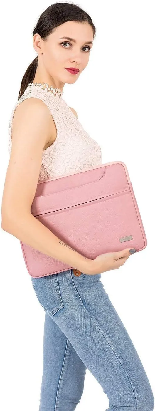MOSISO Laptop Shoulder Bag Compatible with MacBook Pro 16 inch 2023-2019 M2 A2780 M1 A2485 Pro/Max A2141/Pro 15 A1398,15-15.6 inch Notebook, Polyester Sleeve with Back Trolley Belt, Pink