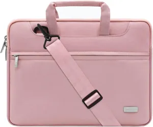 MOSISO Laptop Shoulder Bag Compatible with MacBook Pro 16 inch 2023-2019 M2 A2780 M1 A2485 Pro/Max A2141/Pro 15 A1398,15-15.6 inch Notebook, Polyester Sleeve with Back Trolley Belt, Pink